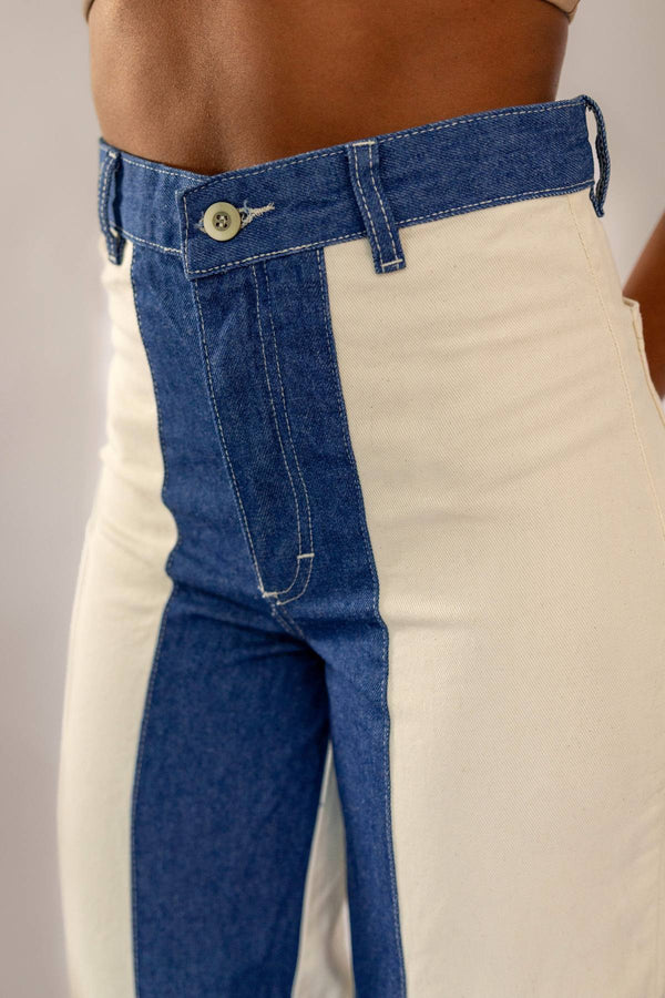 Calca Bicolor Jeans com off white