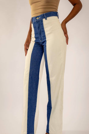 Calca Bicolor Jeans com off white