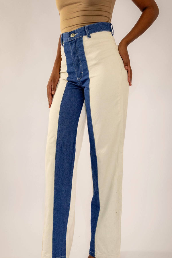 Calca Bicolor Jeans com off white