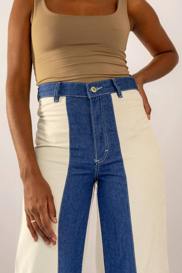 Calca Bicolor Jeans com off white