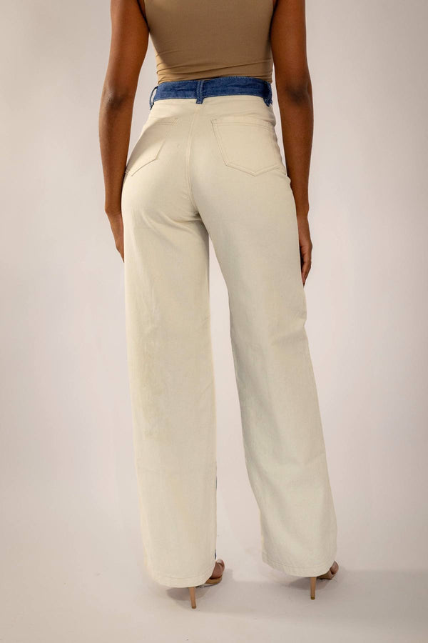 Calca Bicolor Jeans com off white