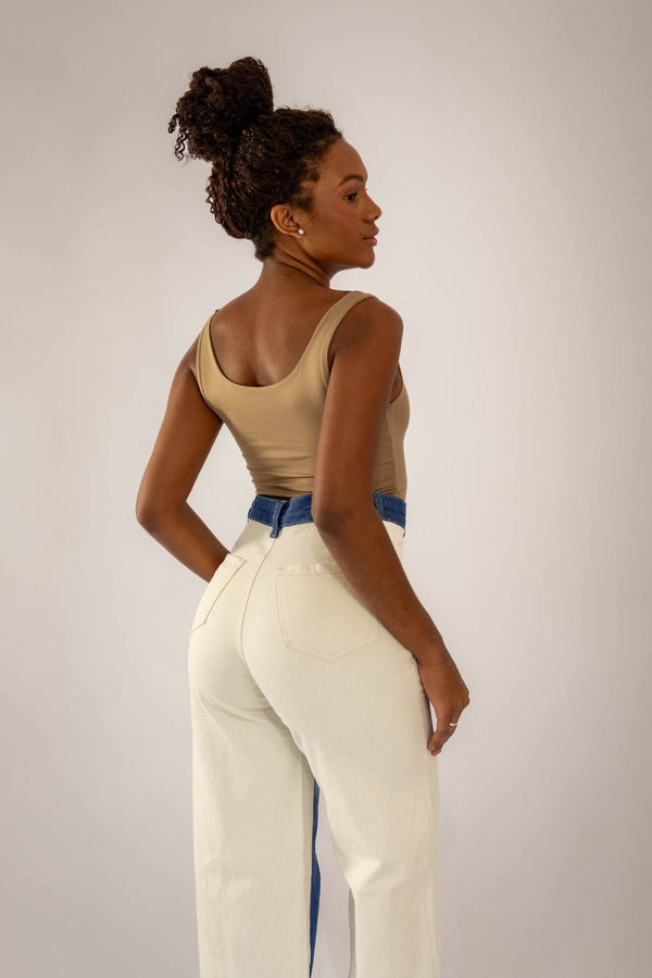 Calca Bicolor Jeans com off white