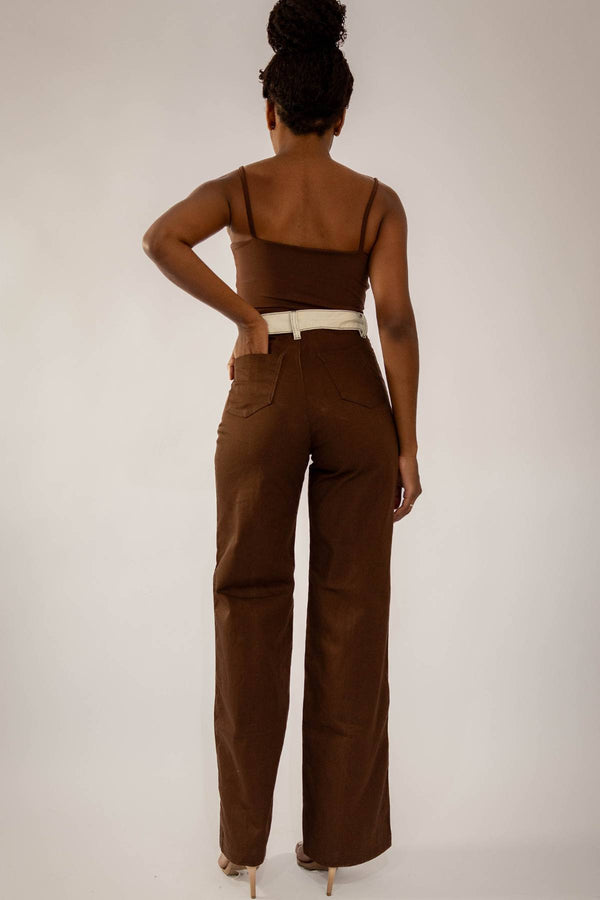 Calça Bicolor Off com Marrom