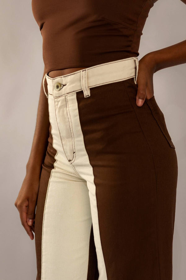 Calça Bicolor Off com Marrom
