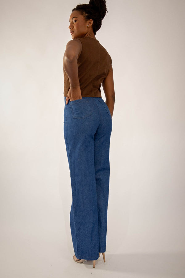 Calça Bicolor Jeans com Marrom