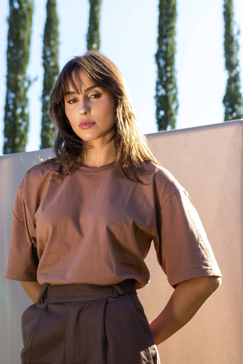 Camiseta Oversized Algodão Marrom