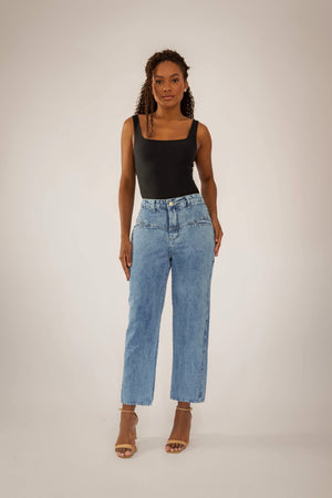 Calça Jeans Cenoura Marmorizada