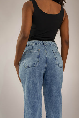 Calça Jeans Cenoura Marmorizada