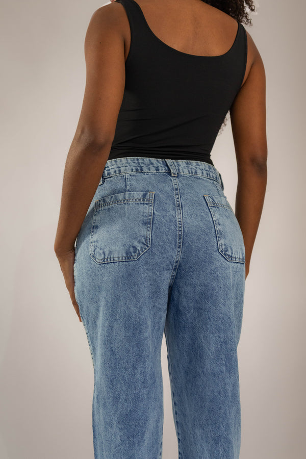 Calça Jeans Cenoura Marmorizada