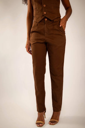 Calça Alfaiataria Algodão Marrom