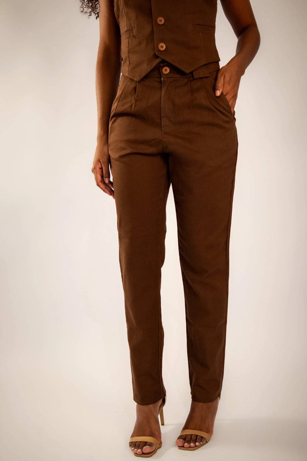 Calça Alfaiataria Algodão Marrom