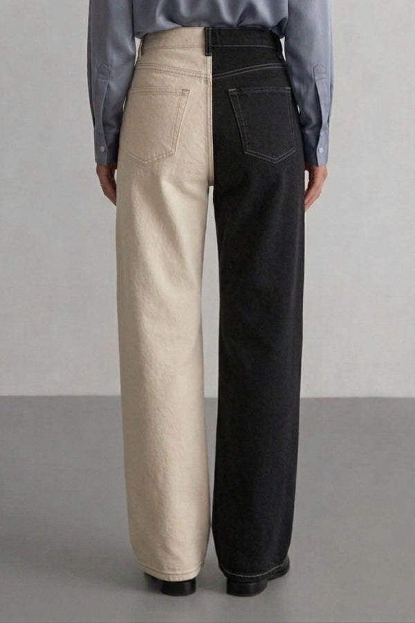 Em breve - Calça Wide Leg Bicolor Preta e Off