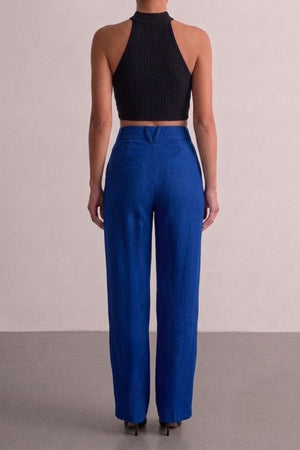 Calça Alfaiataria Slim Linho Azul Royal