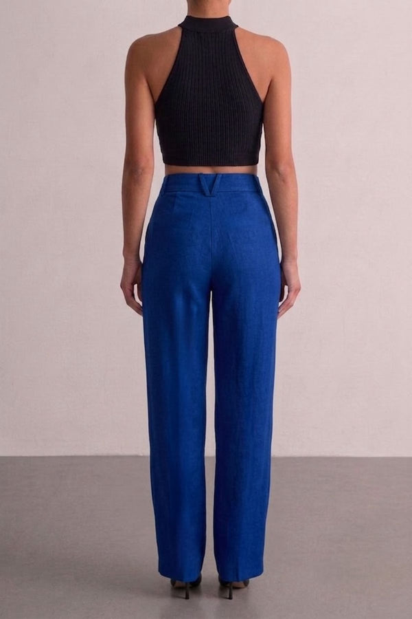 Calça Alfaiataria Slim Linho Azul Royal