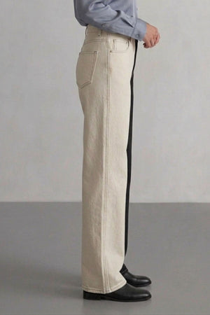 Em breve - Calça Wide Leg Bicolor Preta e Off