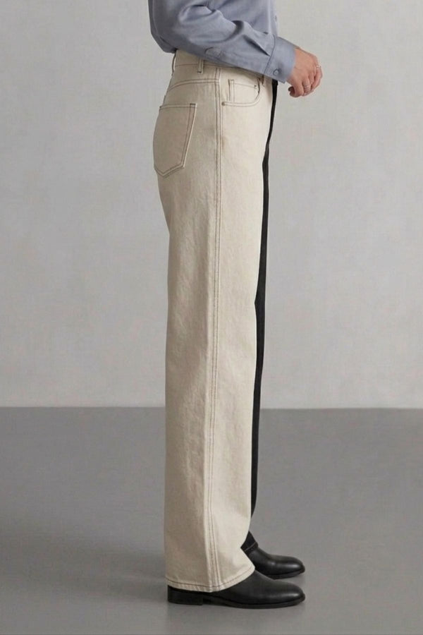 Em breve - Calça Wide Leg Bicolor Preta e Off