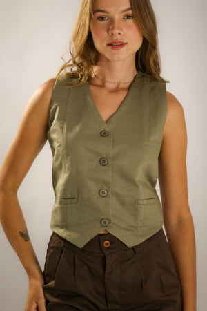 Colete Alfaiataria Algodão Oliva