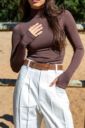 Blusa Manga Longa Dedinho Marrom