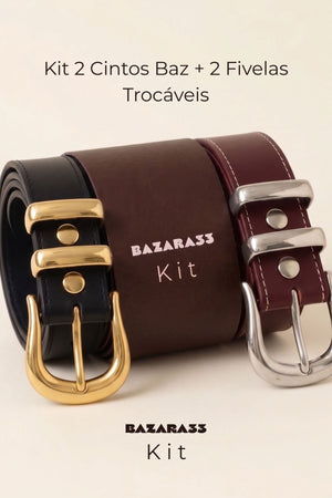 Kit 2 Cintos Baz + 2 Fivelas Trocáveis (4 Opções de Uso)
