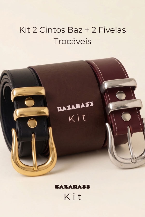 Kit 2 Cintos Baz + 2 Fivelas Trocáveis (4 Opções de Uso)