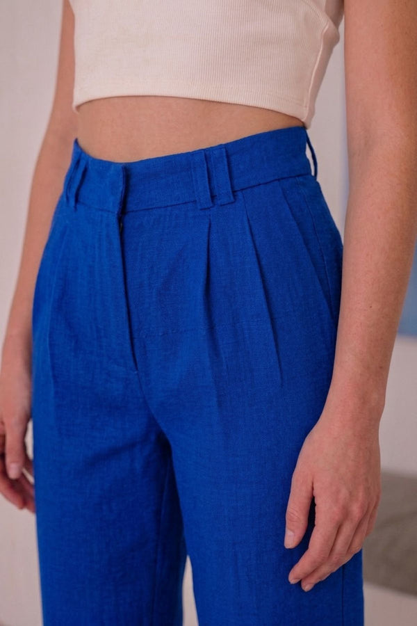 Calça Alfaiataria Slim Linho Azul Royal