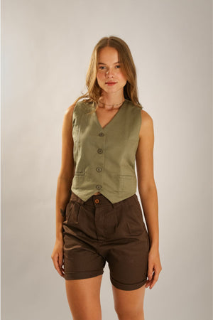 Colete Alfaiataria Algodão Oliva