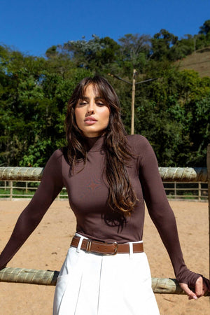 Blusa Manga Longa Dedinho Marrom
