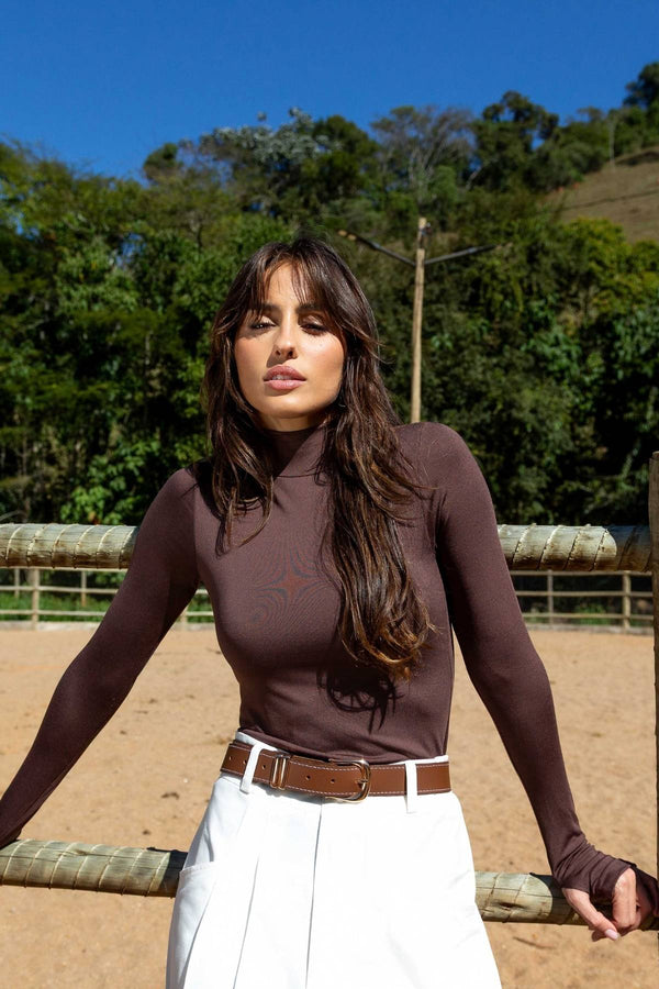 Blusa Manga Longa Dedinho Marrom