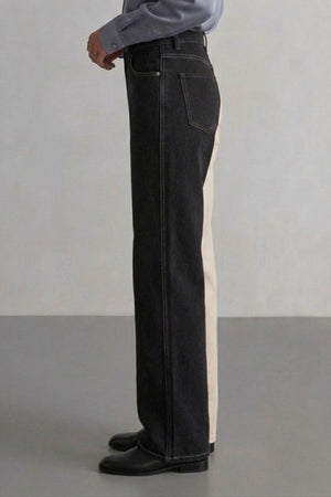 Em breve - Calça Wide Leg Bicolor Preta e Off