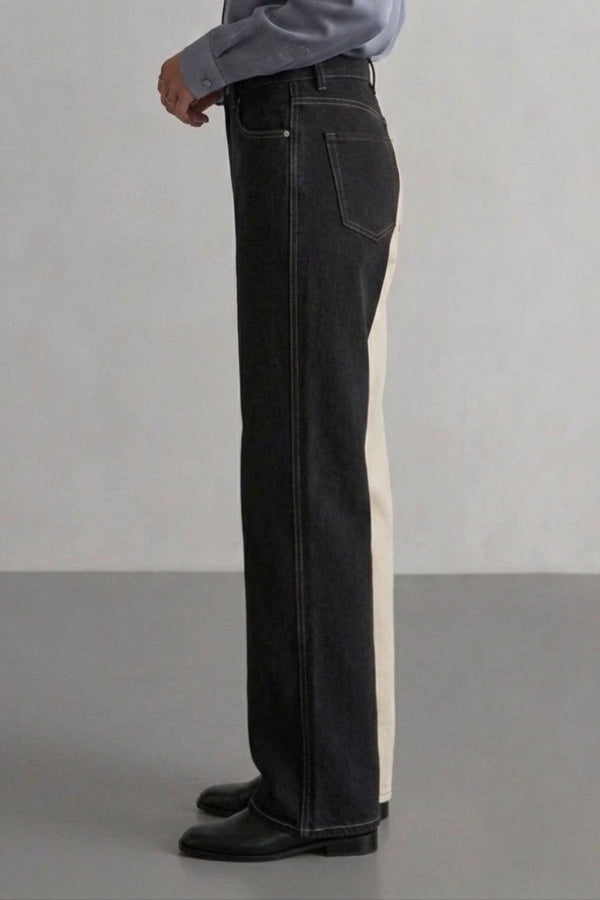 Em breve - Calça Wide Leg Bicolor Preta e Off