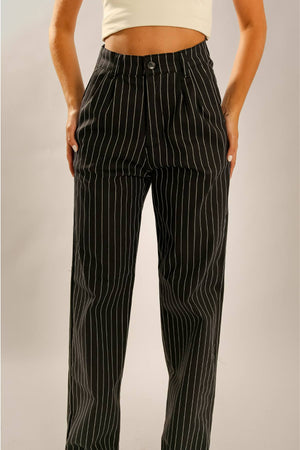 Calça Alfaiataria Algodão Risca de Giz Preta