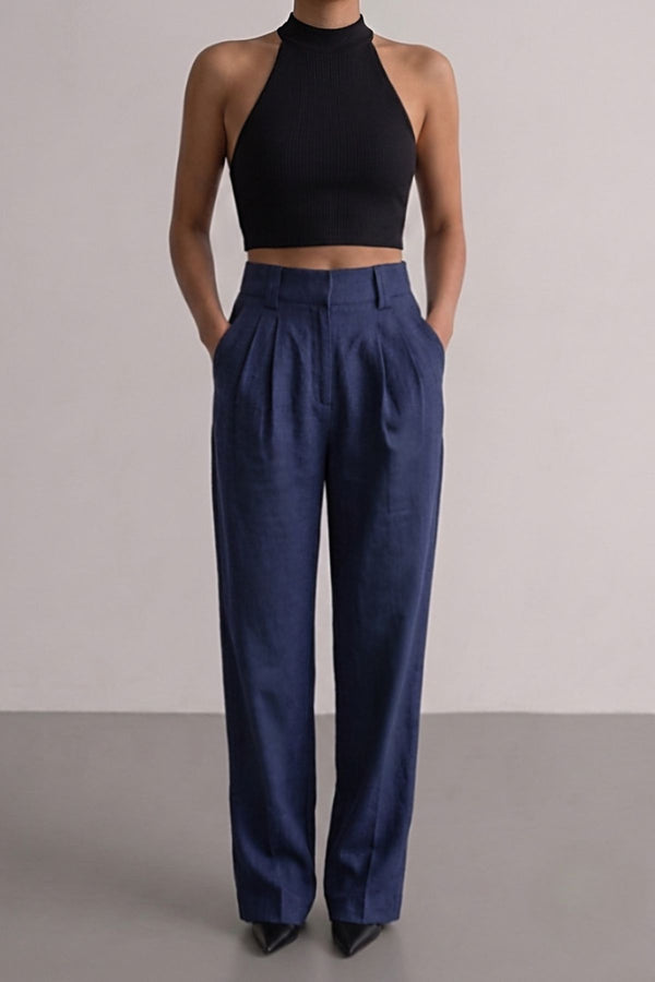 Calça Alfaiataria Slim Linho Azul Marinho