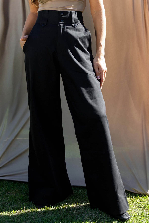 Calça Alfaiataria Pantalona Algodão Preta
