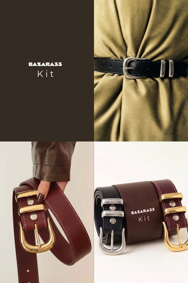 Kit 2 Cintos Baz + 2 Fivelas Trocáveis (4 Opções de Uso)