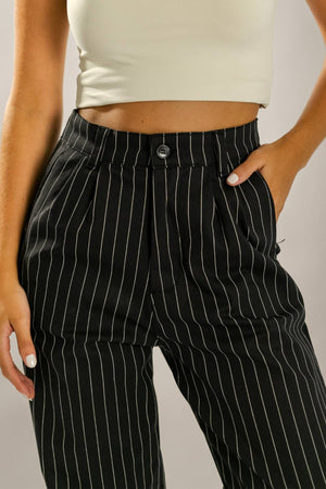 Calça Alfaiataria Algodão Risca de Giz Preta