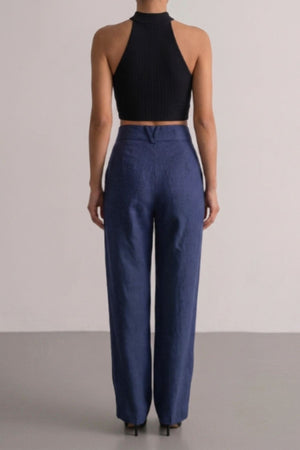Calça Alfaiataria Slim Linho Azul Marinho
