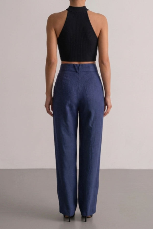 Calça Alfaiataria Slim Linho Azul Marinho