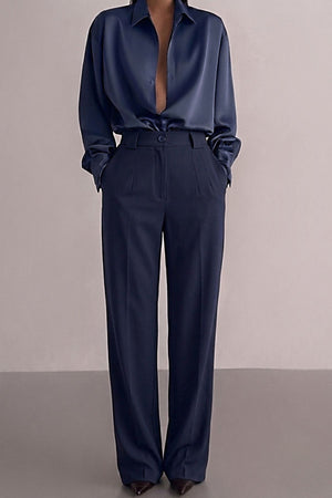 Calça Alfaiataria Algodão Azul Petróleo