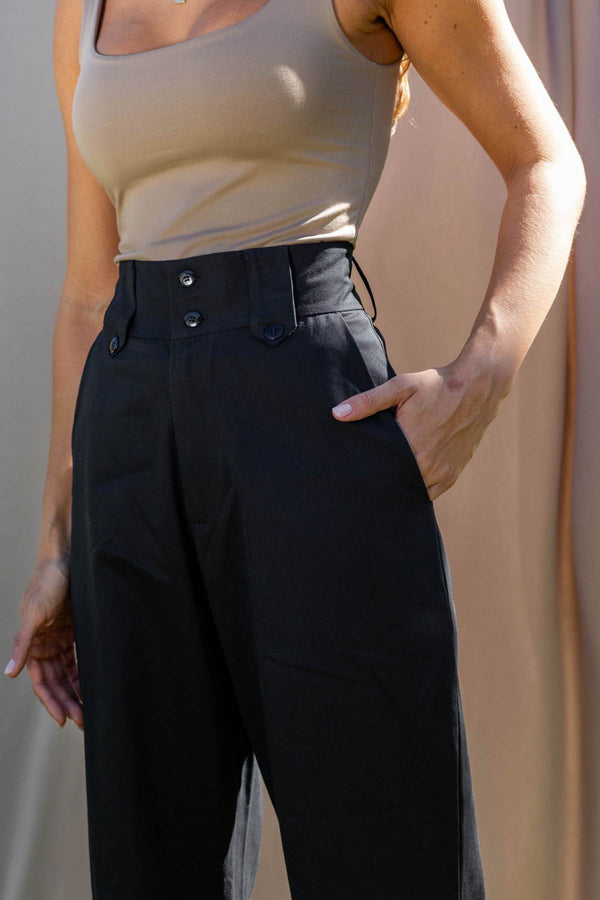 Calça Alfaiataria Pantalona Algodão Preta