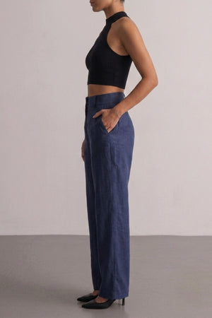 Calça Alfaiataria Slim Linho Azul Marinho
