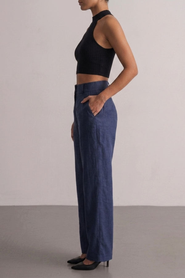 Calça Alfaiataria Slim Linho Azul Marinho