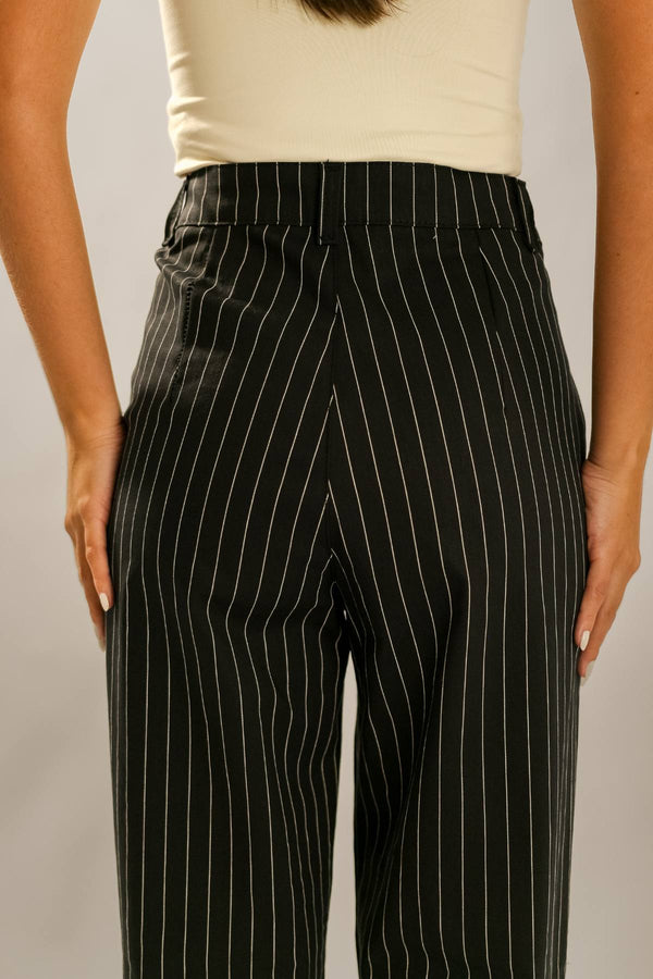 Calça Alfaiataria Algodão Risca de Giz Preta