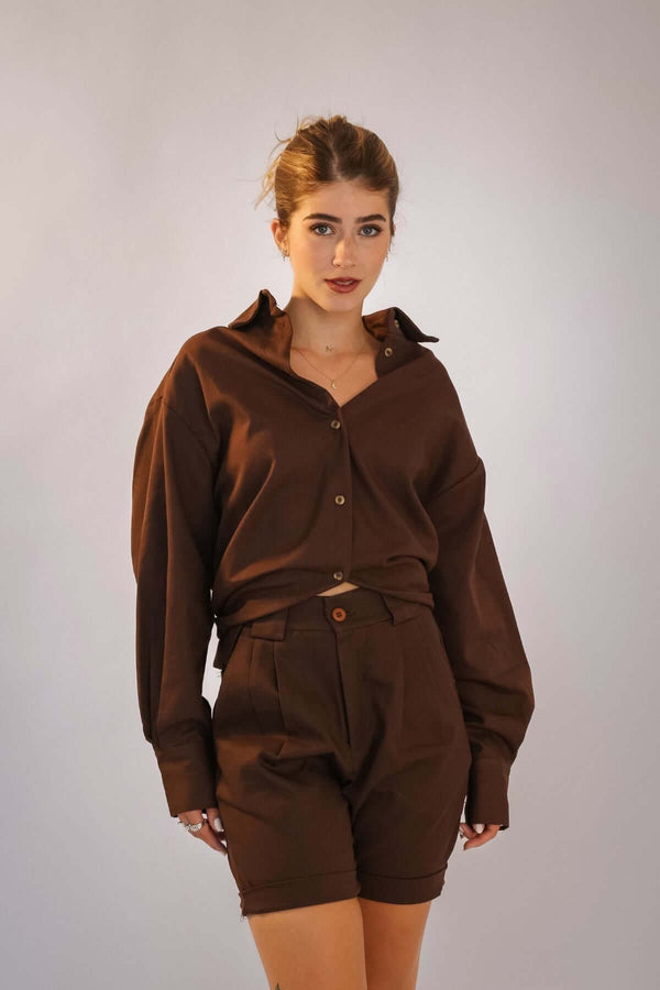 Short Alfaiataria Algodão Marrom