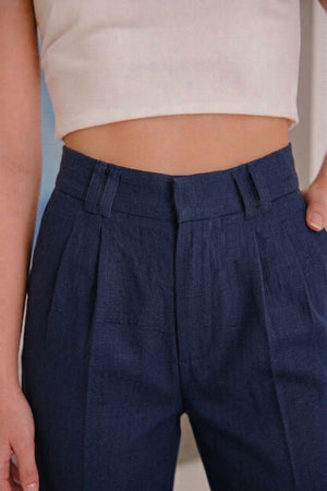 Calça Alfaiataria Slim Linho Azul Marinho