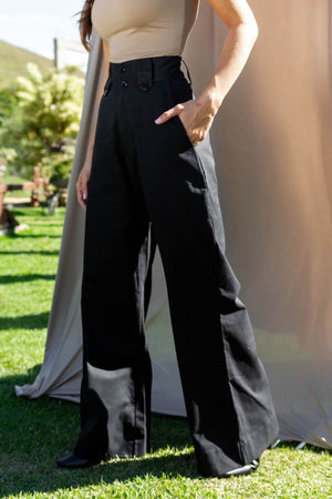 Calça Alfaiataria Pantalona Algodão Preta