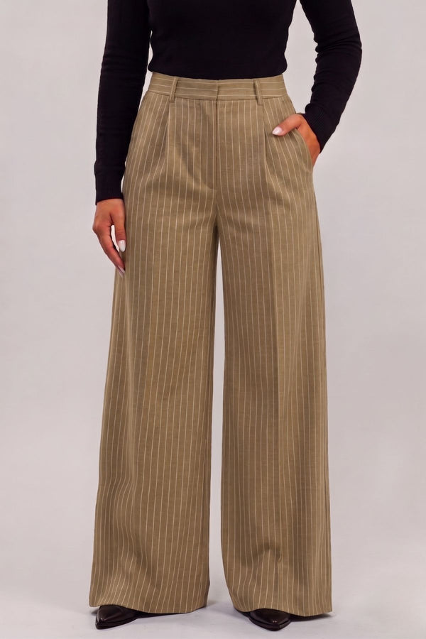 Calça Alfaiataria Risca de Giz Bege Liz