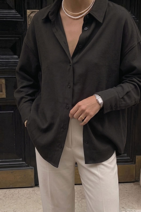 Camisa Fluida Viscose e Algodão Preta