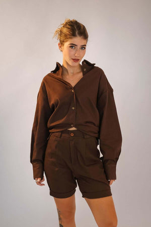 Short Alfaiataria Algodão Marrom