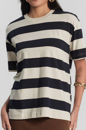 Camiseta Algodão Listrada Azul marinho