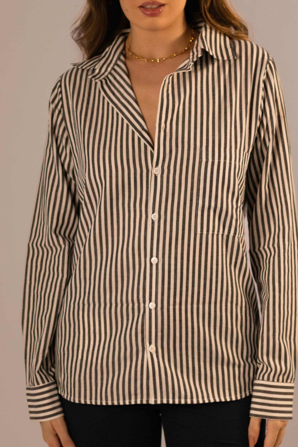 Camisa Algodão Listrada Preta